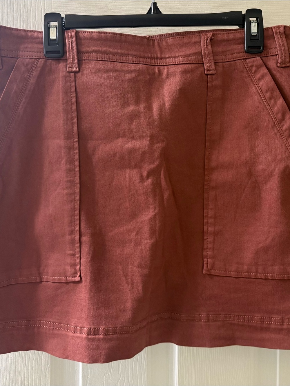 Audrey Pull on Denim Skort.  Cognac-size 14